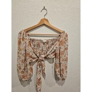 Blush heart crop top brown floral sz Small